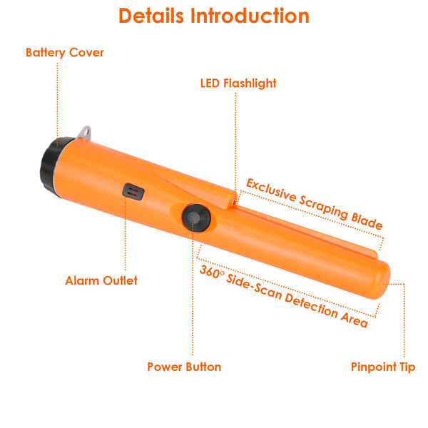 Handheld Metal Detector Pin Pointer Probe Wand Sensitive w/ Holster & LED Light