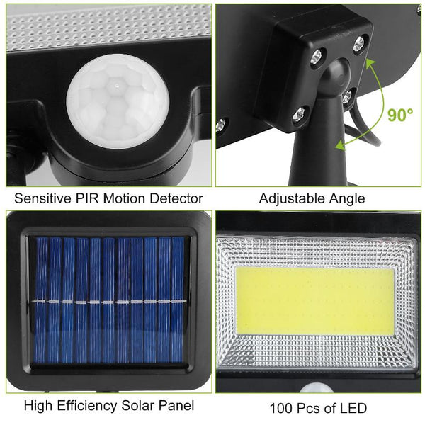 Solar Powered Wall Lights Outdoor 100 LED Motion Sensor Lamp Dusk To Dawn Sensor