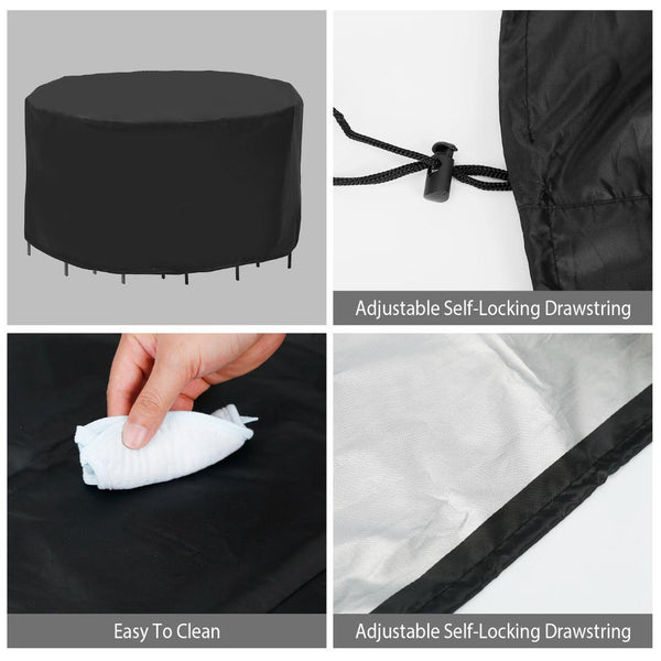 73x43in Circular Table Cover 4-Seat UV Water Resistant Outdoor Furniture Protector For Small Round Table Chairs Set