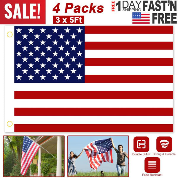 4 Pcs 3 x 5 Ft American US Flags Vivid Color UV Fade Resistant Canvas