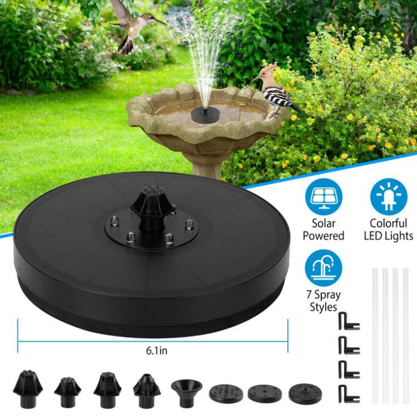 Solar Powered Fountain Pump Floating Bird Bath Pond Pump w/ LED Lights Aquarium Pond