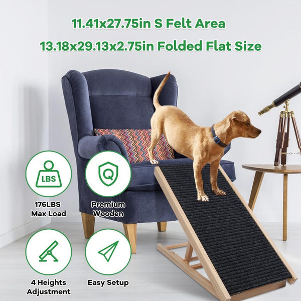 Foldable Wooden Dog Ramp Non Slip  Heights Adjustable Pet Cat Ramp Couch Car SUV