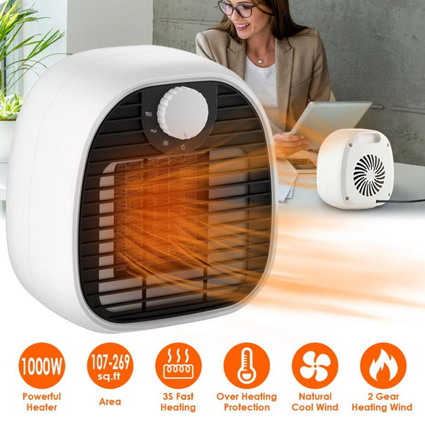 1000W Portable Electric Heater Cooler PTC Ceramic Space Heater Heating Space for 269 sqft