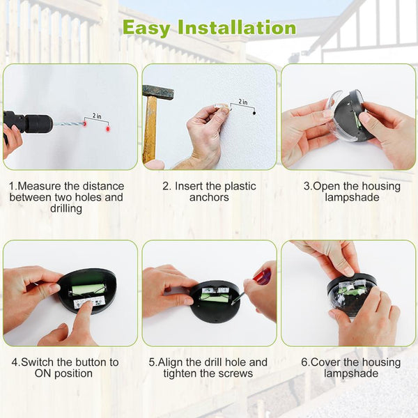 4Pcs Solar Fence Half Dome Lights Outdoor Dusk To Dawn Sensors Deck Wall Lamps