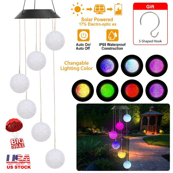 Solar Powered LED Ball Wind Chimes Color Changing LED String Light Garden Patio Decor