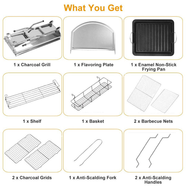 Foldable BBQ Grill Portable Charcoal Barbeque Grill Stainless Steel BBQ Grill For Picnic Camping Backyard Cooking