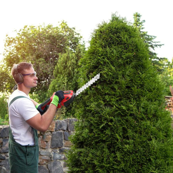 24V Cordless Handheld Grass Shear Hedge Trimmer with 90° Cutting Angle 2Pcs Replaceable Blades Electric Shrub Trimmer Hedge Cutter with Detachable Bat