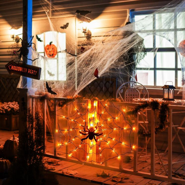3 FT Spider Web Light Hairy Spider LED Battery Powered Remote Control 8 Lighting Modes