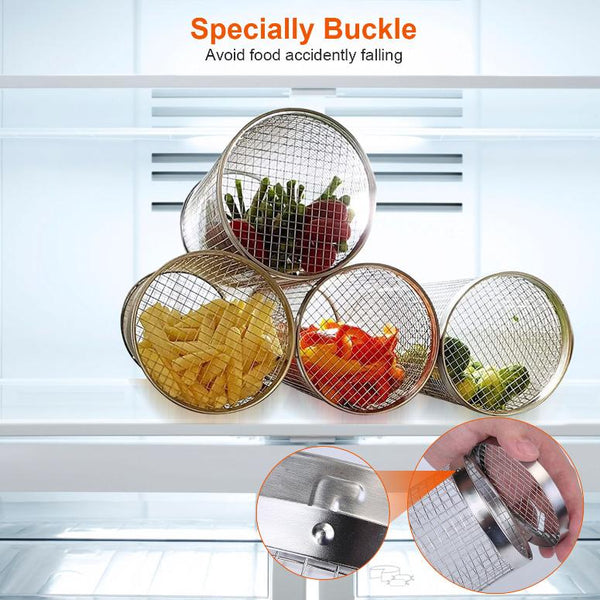 2 Pack BBQ Grill Mesh Rolling Baskets Cylinder Stainless Steel Barbecue Net Tube