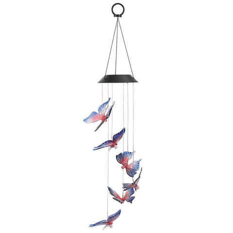 Solar LED Butterfly Wind Chimes Color Changing String Light Patio Garden Decor