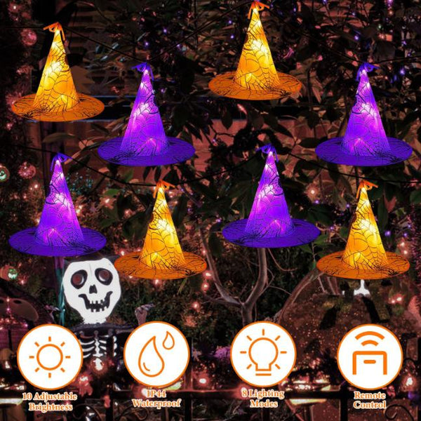 8 Pack Witch Hat Hanging String LED Light Glowing Halloween Decoration 8 Lighting Modes