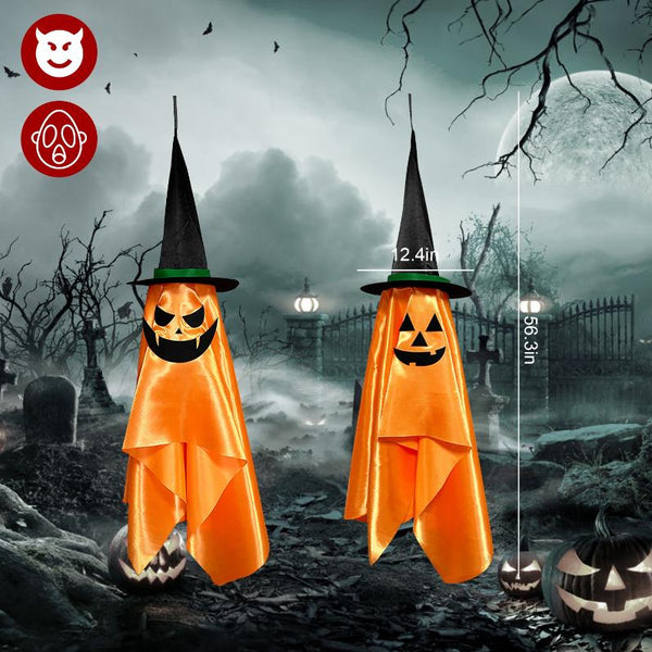 Hanging Ghosts Wizard Hat Tree Porch Scary Face Halloween Decorations Orange Pumpkin