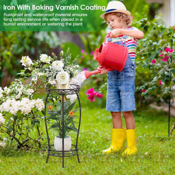 2-Tier Plant Stand Rustproof Iron Plant Rack Holder Indoor Outdoor Flower Pot Display Shelf