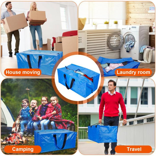 4 Pack Moving Tote Bags Heavy Duty Container Reusable Plastic Blue Moving Bin Zippered Storage Bag
