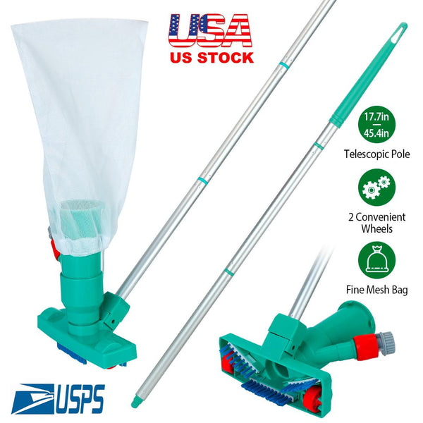 Swimming Pool Vacuum Head Brush Cleaner Telescopic Pole Fountain Cleaning Tool w/ Bag