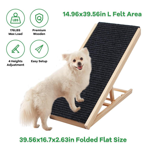 Foldable Wooden Dog Ramp Non Slip  Heights Adjustable Pet Cat Ramp Couch Car SUV