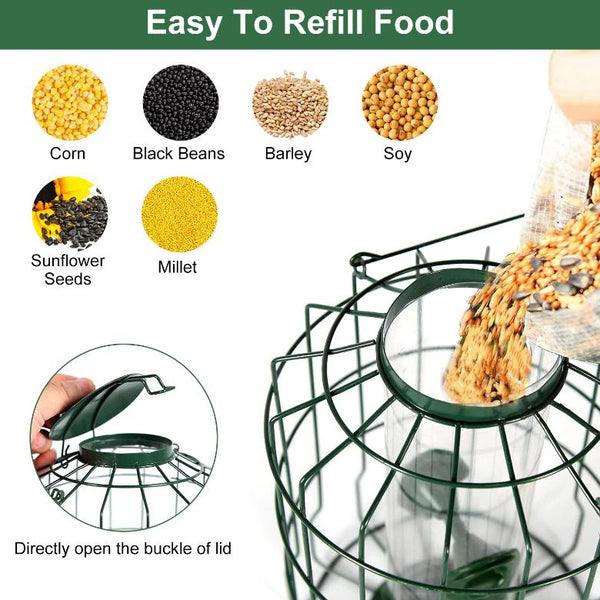 Outdoor Wild Bird Feeder Squirrel-Proof Chew-Proof Metal Hanging Seed 4 Ports Small Birds