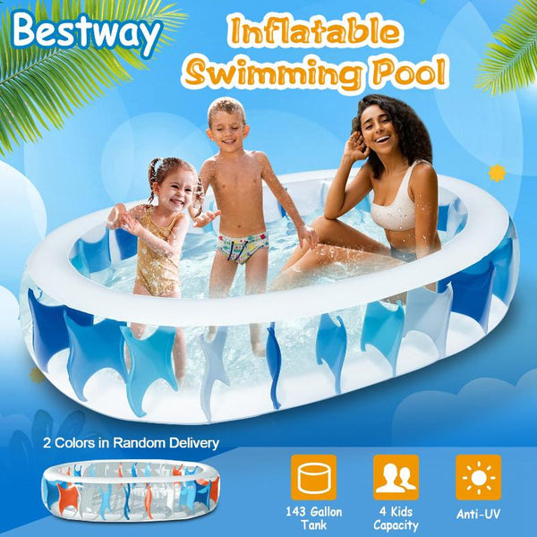 Inflatable Oval Swimming Pool For Kids Blow Up Foldable Swim Ball Pool Backyard Beach 90×60×20 inch