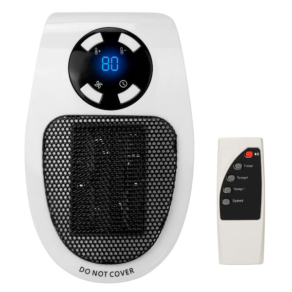 500W Portable Heater Fan Wall Outlet Plug-in Adjustable Temp w/ Remote Control