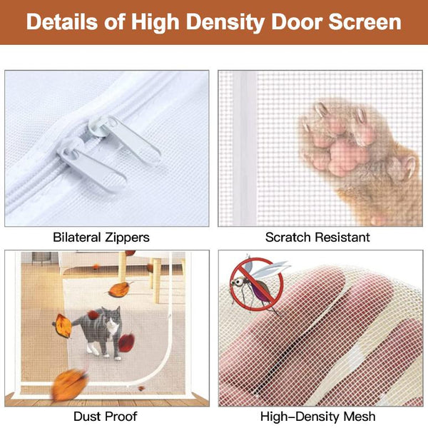 Mesh Door Screen Heavy Duty Pet Proof Scratch-Proof Double Sided Zipper
