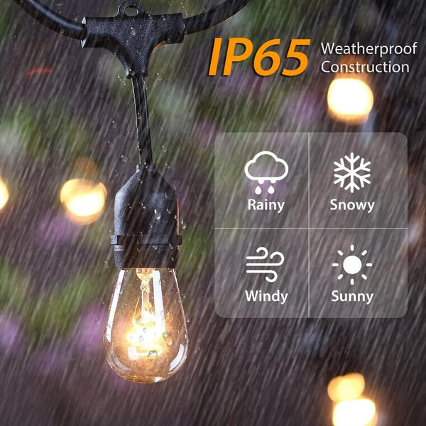 48FT Outdoor String Lights Waterproof Patio Bulbs Commercial Yard Lights Garden Warm
