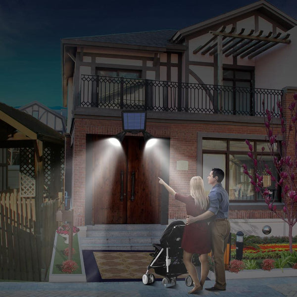 Solar Powered Lights Outdoor Motion Sensor 2000 Lumen Dual Head Spotlights