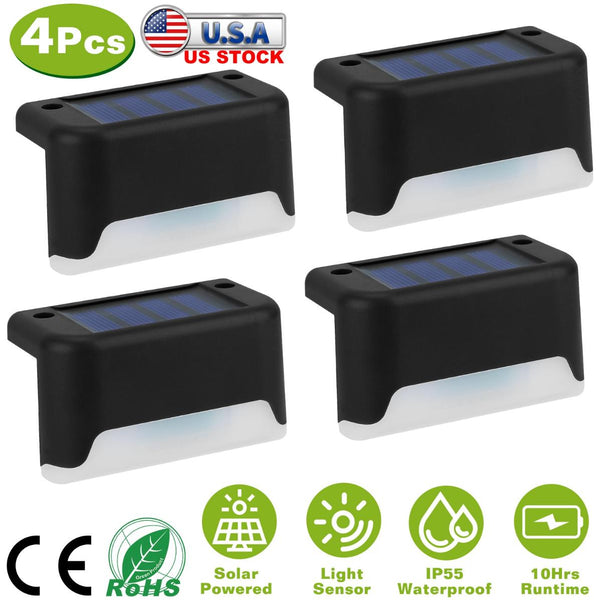 4 Pack Solar Powered LED Step Lights Outdoor Waterproof Dusk To Dawn Sensors