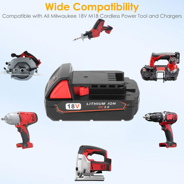 18V Battery Replacement Compatible with Milwaukee M18 Cordless Power Tool Lithium Battery