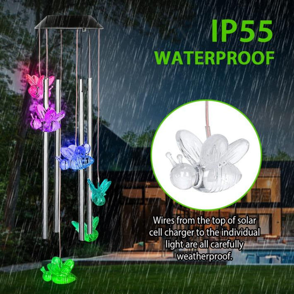 Solar Wind Chime Lights Bee Decorative Lamp 7 Color Changing Hanging String Lights