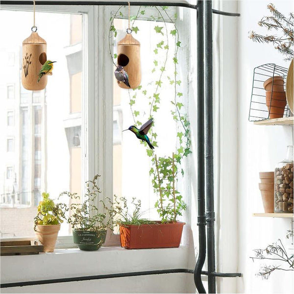 2 Pack Wooden Hanging Humming Bird Houses for Outside Bird Nest Feeder Patio Garden