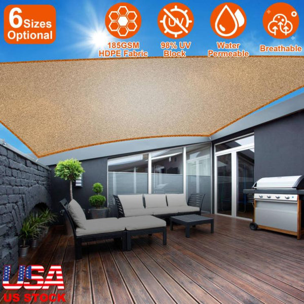 Rectangle Shade Sails Top Canopy 98% UV Block Awning Shelter Patio Cover 185GSM HDPE with Snap Hooks Ropes for Outdoor Garden Backyard