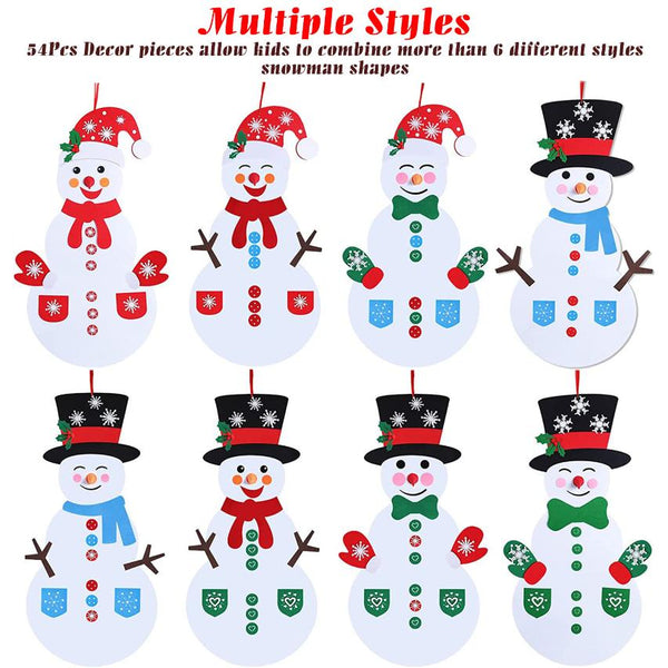 Felt Christmas Snowman Set DIY Hanging Decoration Kit 54Pcs Detachable Ornaments