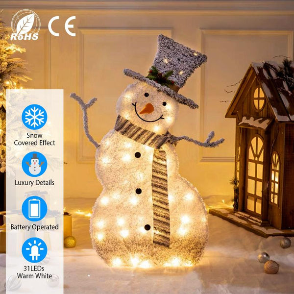 LED Christmas Snowman Decoration Collapsible Battery Lighted Outdoor Garden Light