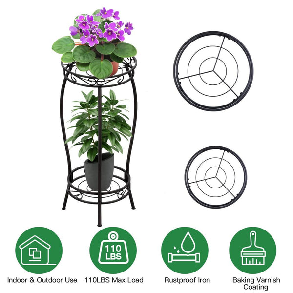 2-Tier Plant Stand Rustproof Iron Plant Rack Holder Indoor Outdoor Flower Pot Display Shelf