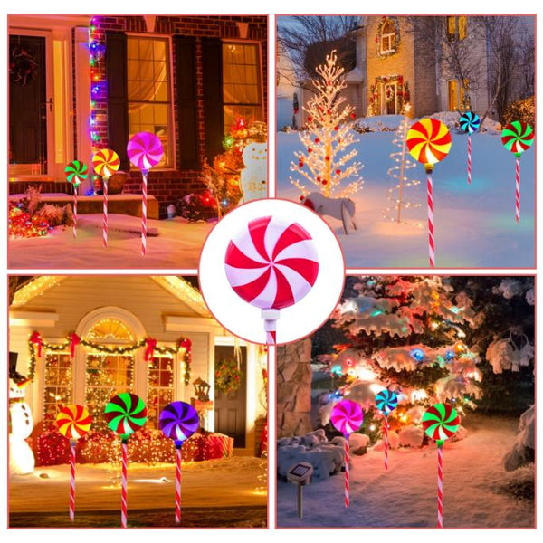 Christmas Candy Lollipops Light Set of 3 Waterproof Stake Solar Lamp for Yard Garden Pathway