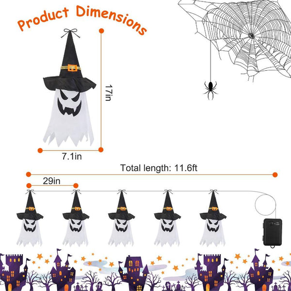 Halloween Ghost Witch Hat Hanging Light Lantern Outdoor String Decorative Light Patio