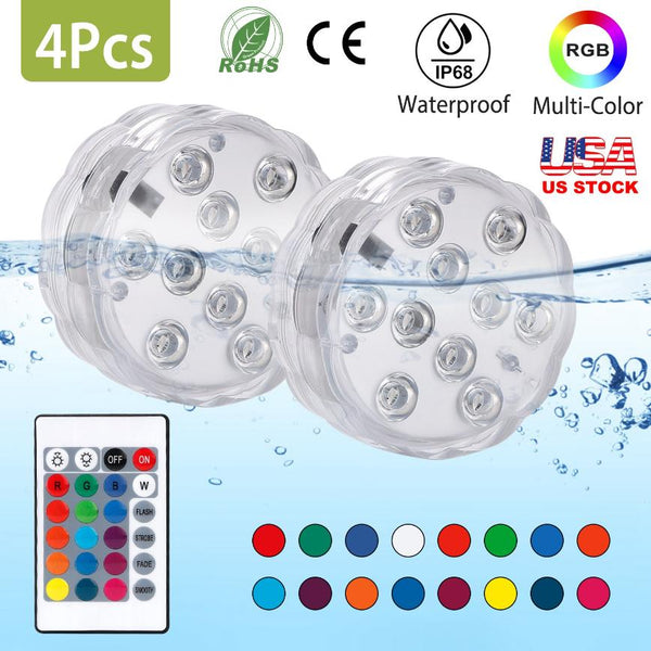 4Pcs Submersible RGB LED Lights Waterproof Underwater Color Changing Remote Control