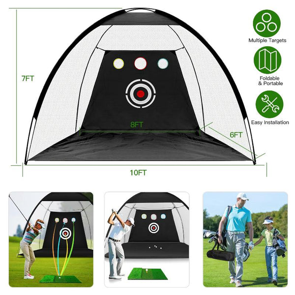 10x7FT Golf Practice Net Golf Training Aids Driving Hitting Nets Turf Golf Mat Target Cloth