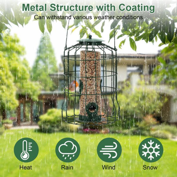 Outdoor Wild Bird Feeder Squirrel-Proof Chew-Proof Metal Hanging Seed 4 Ports Small Birds