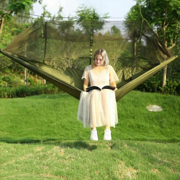 2 Person Hammock w/ Mosquito Net Outdoor Hiking Camping Portable Swing Hanging Bed 600lb Load