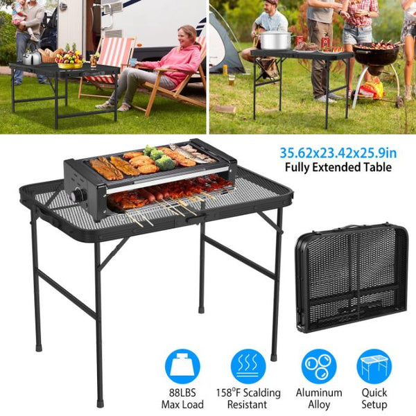 Foldable Camping Table Collapsible Picnic Aluminum Alloy Grill Stand 88LBS Max Load Height Adjustable BBQ Table