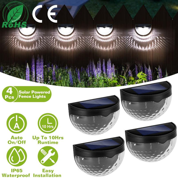 4Pcs Solar Fence Half Dome Lights Outdoor Dusk To Dawn Sensors Deck Wall Lamps