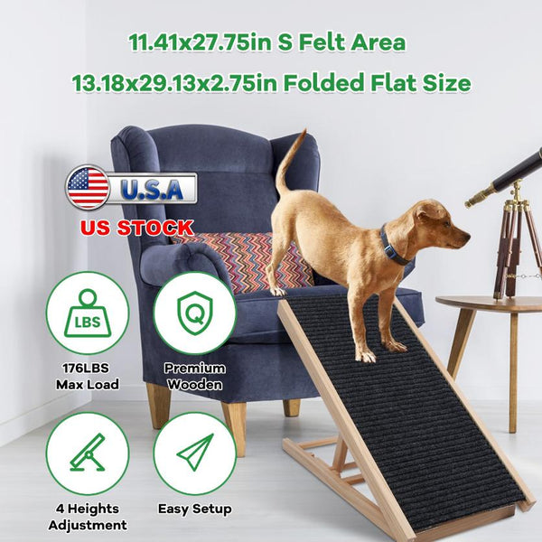 Foldable Wooden Dog Ramp Non Slip  Heights Adjustable Pet Cat Ramp Couch Car SUV