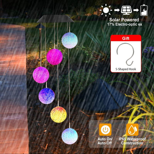 Solar Powered LED Ball Wind Chimes Color Changing LED String Light Garden Patio Decor