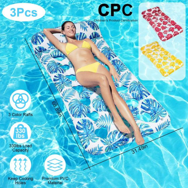 3 Pack Inflatable Pool Float Raft Water Lounge 330lbs Load-Bearing Mattress with Headrest for Adult Swimming Pool Toy Party Beach