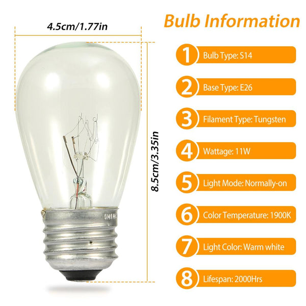 48FT Outdoor String Lights Waterproof Patio Bulbs Commercial Yard Lights Garden Warm