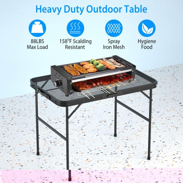 Foldable Camping Table Collapsible Picnic Aluminum Alloy Grill Stand 88LBS Max Load Height Adjustable BBQ Table
