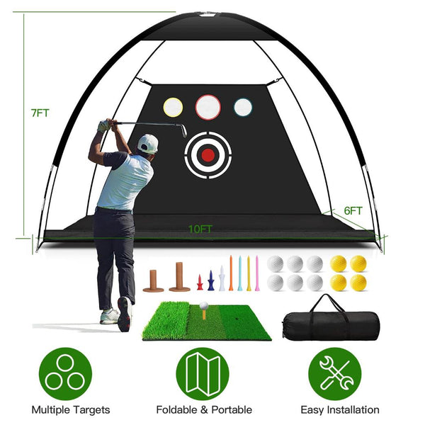 10x7FT Golf Practice Net Golf Training Aids Driving Hitting Nets Turf Golf Mat Target Cloth