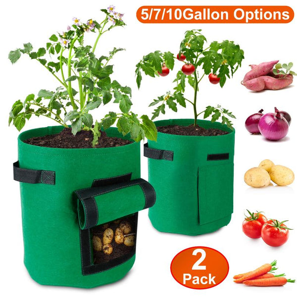 2Pack Plant Growing Bags Potato Vegetable Planter Bags Breathable Planting Fabric Pots w/ Harvest Window 5Gallons