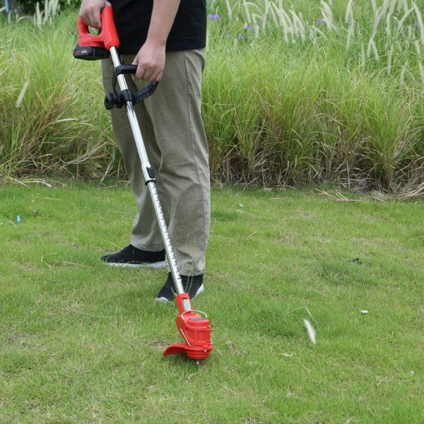 Electric Cordless Grass Trimmer Rechargeable Lawn Mower Weed Cutter with Alloy Saw Blade 2 Alloy Blades 5 Plastic Blades 2 Rechargeable Batteries Gogg